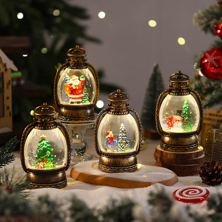 Nostalgische Weihnachtslaterne mit Schneemann-Szene Karnz