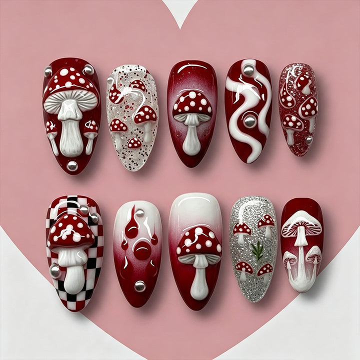 Künstlerisches Pilzdesign Press-On Nagelset Karnz