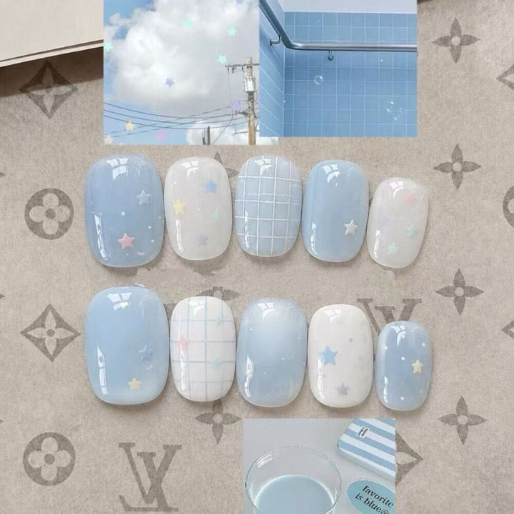 Elegantes Press-On-Nagelkunst-Set mit Schleife und Punkten Karnz