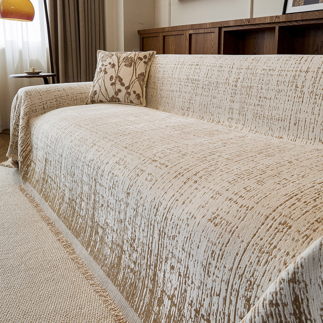 Textured Fringed Jacquard Sofa Throw Slipcover