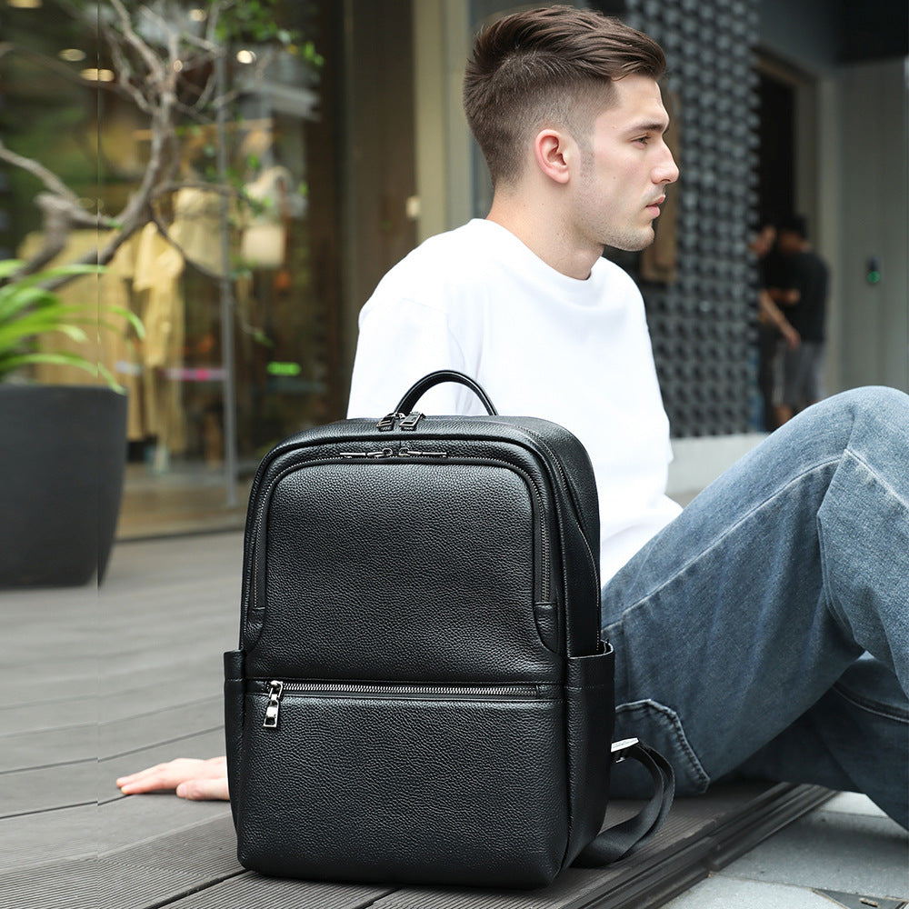 Premium Leder Mehrere Fächer Rucksack