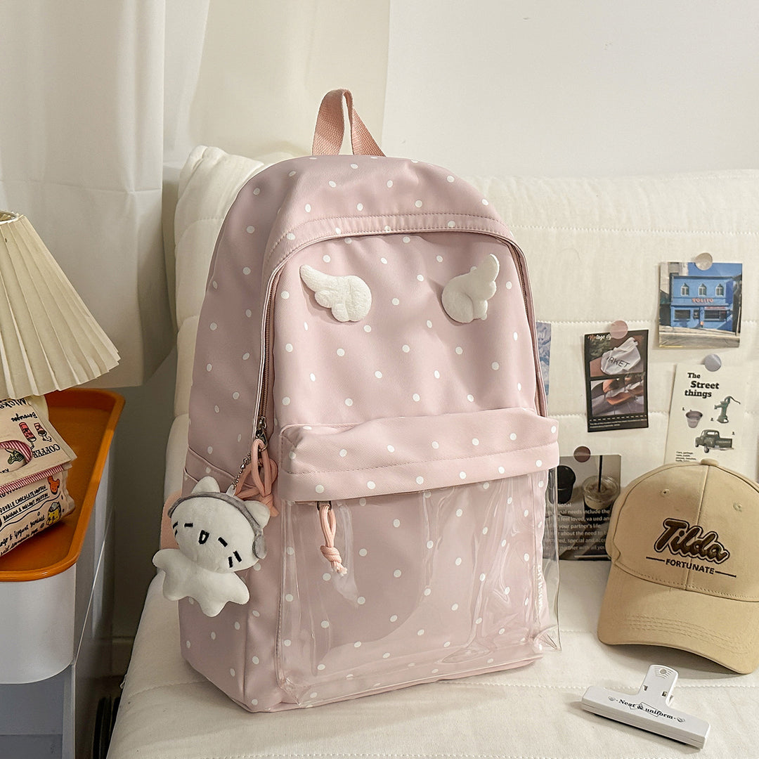 Polka-Dot-Muster Rucksack mit verspielten Flügelakzenten Karnz