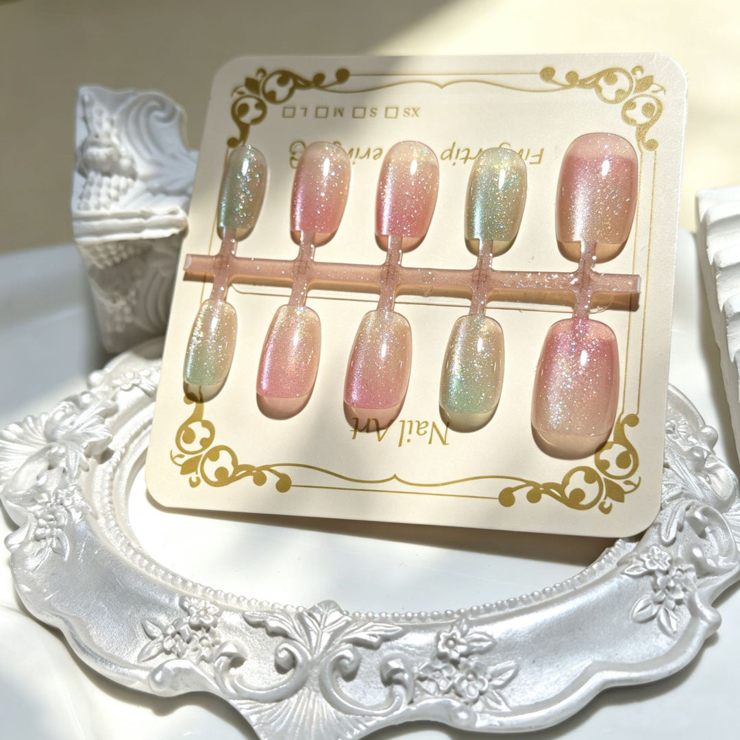 Iridescent Glitter Press-On Nagelspitzen Karnz