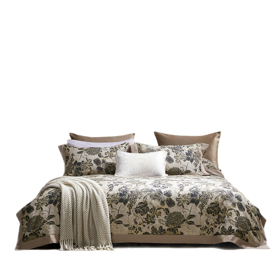 Botanisches Rosenmotiv Baumwoll-Satin Bettbezug-Set mit Seiden-Feeling Rand