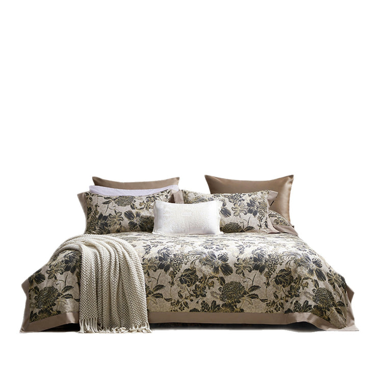 Botanisches Rosenmotiv Baumwoll-Satin Bettbezug-Set mit Seiden-Feeling Rand