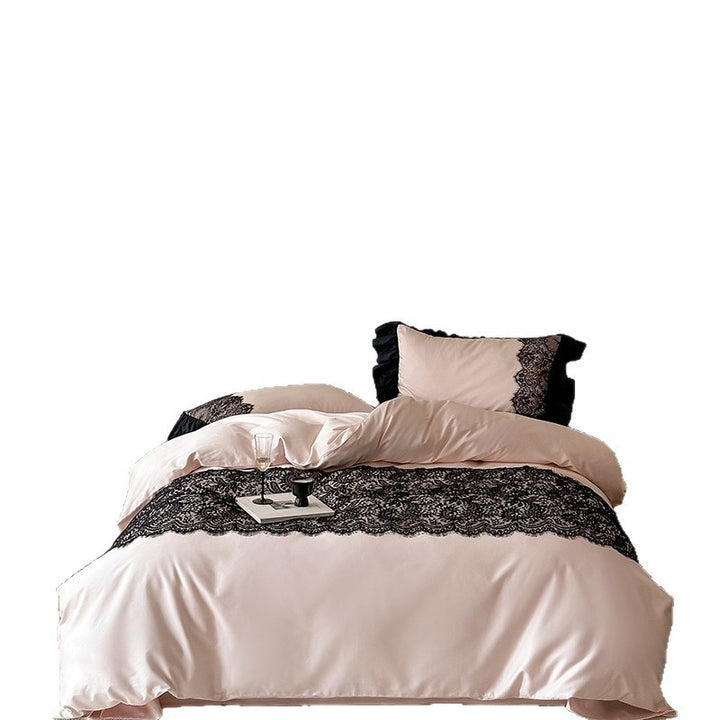 Luxus Satin Bettbezug Set mit Spitzenrand