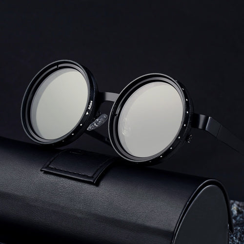 Damen Runde Retro-Sonnenbrille mit markantem Metallrahmen Karnz