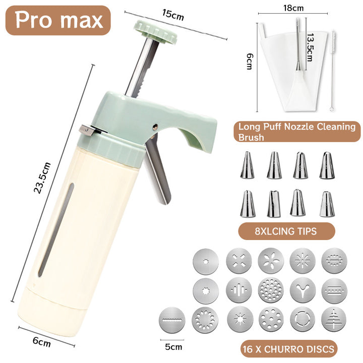 Handheld Cookie Press and Churro Maker with Assorted Piping Discs and Stainless Nozzles