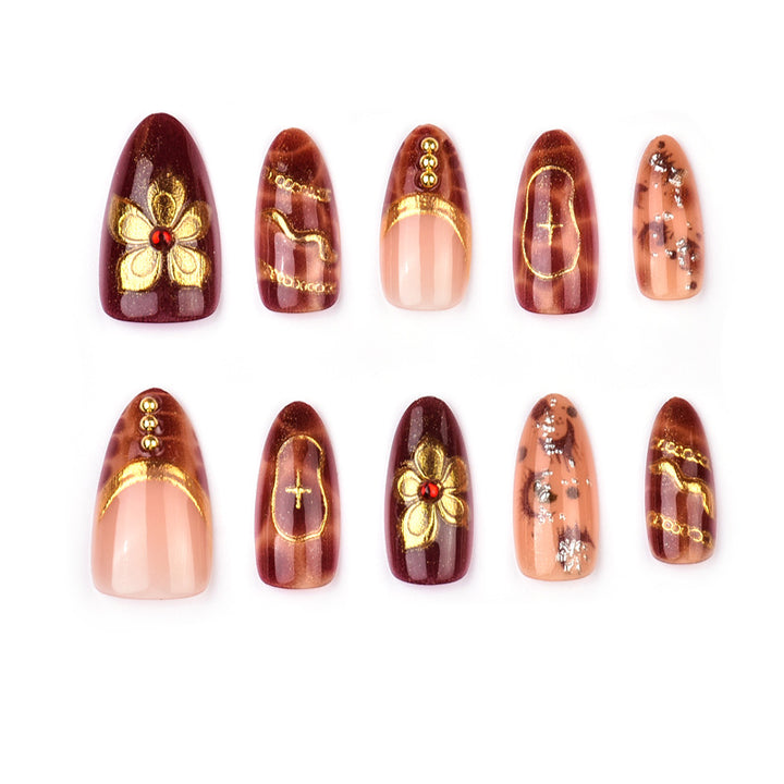 Dekoratives Press-On Nagelkunst-Set mit luxuriösen Blumenakzenten Karnz