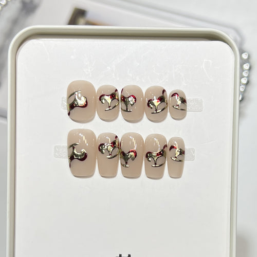 Premium Press-On Nail Art Set mit elegantem Herz- und Blattdesign Karnz