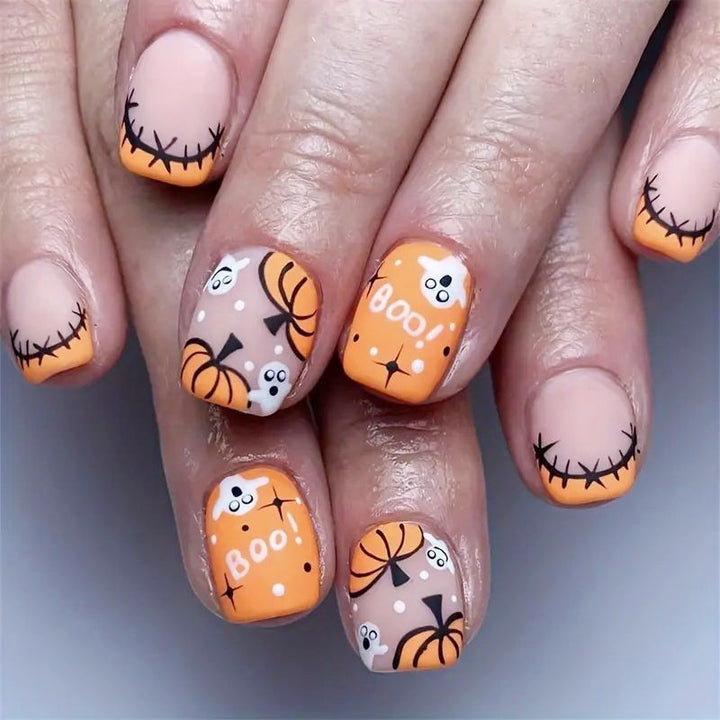 Halloween Kunstnagelset mit niedlichen Kürbis- und Geistermotiven Karnz