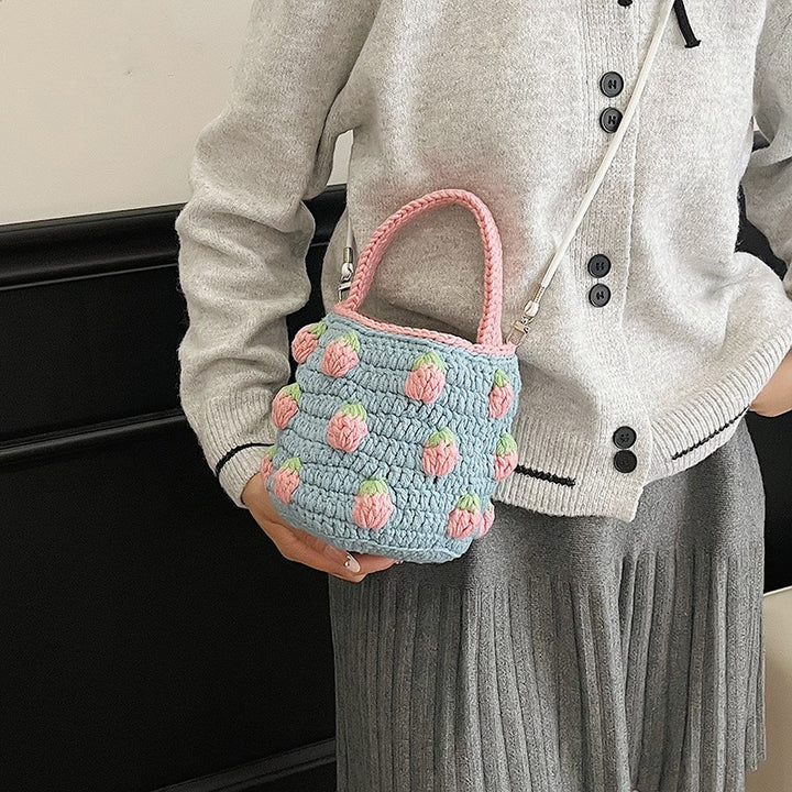 Süße Häkeln Erdbeer-Themen Mini Eimer Tasche