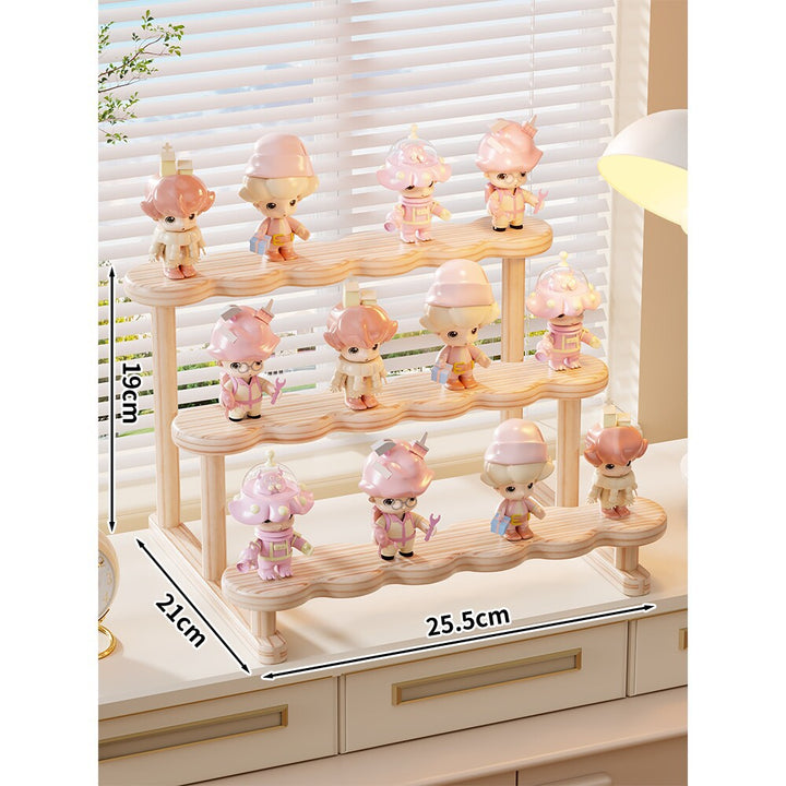 Zwei-Stufen Wavy Holz Displayständer für Mini-Figuren und Sammlerstücke