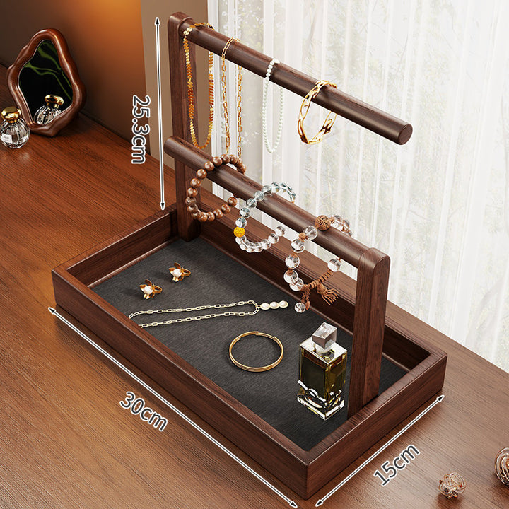 Holz Stufen Schmuck Display Ständer mit drei Stangen und Ablagewanne