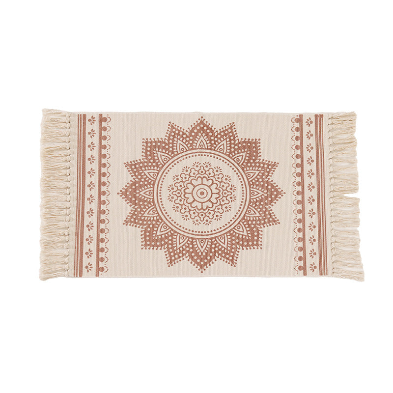 Handgewebter Baumwoll-Tischläufer mit Mandala-Jacquard und dekorativen Fransen