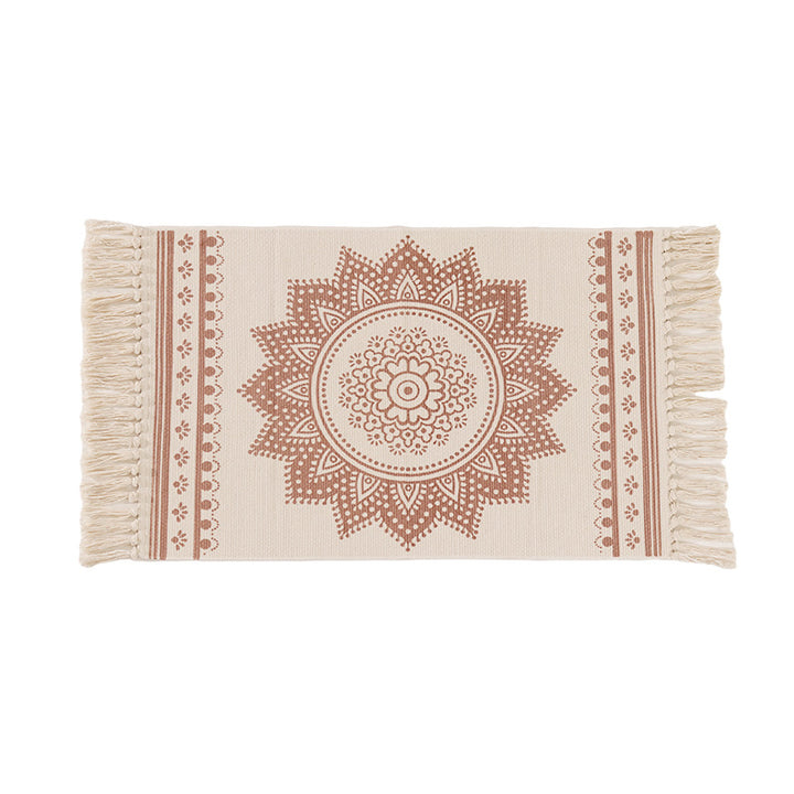 Handgewebter Baumwoll-Tischläufer mit Mandala-Jacquard und dekorativen Fransen