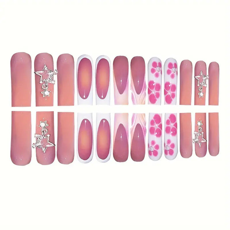 Künstlerisches 3D Floral Press-On Nagel Set Karnz