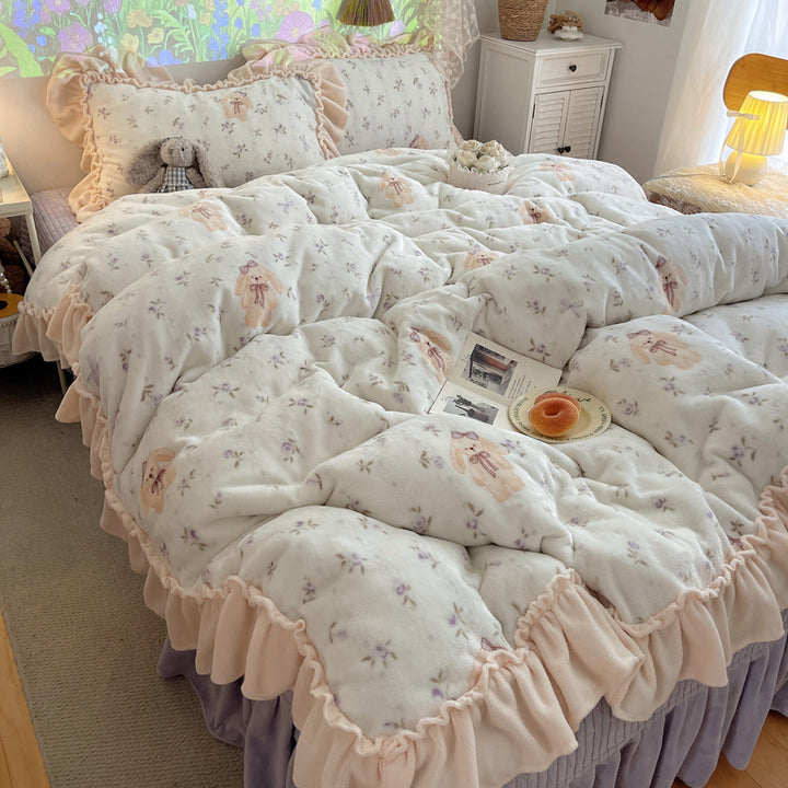 Plüsch Floral Rüsch Komfortbett-Set