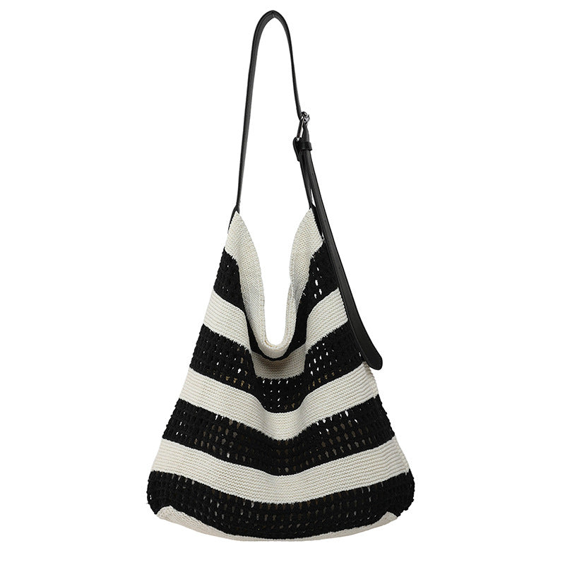 Gestreifter Woven Slouchy Tote