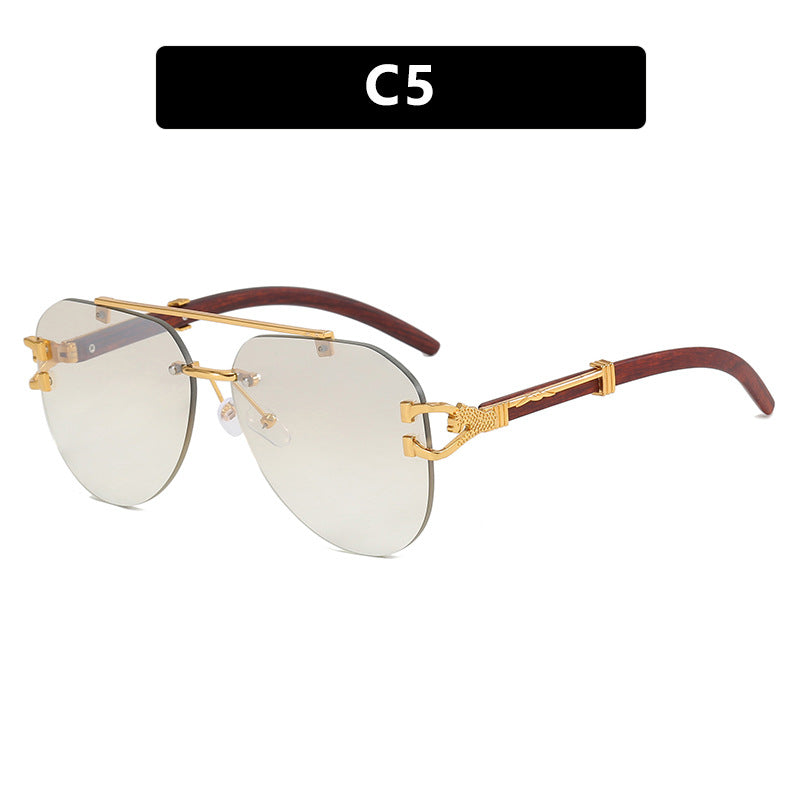 Damen modische Piloten-Sonnenbrille mit luxuriösen Metallakzenten und Holzdetails Karnz