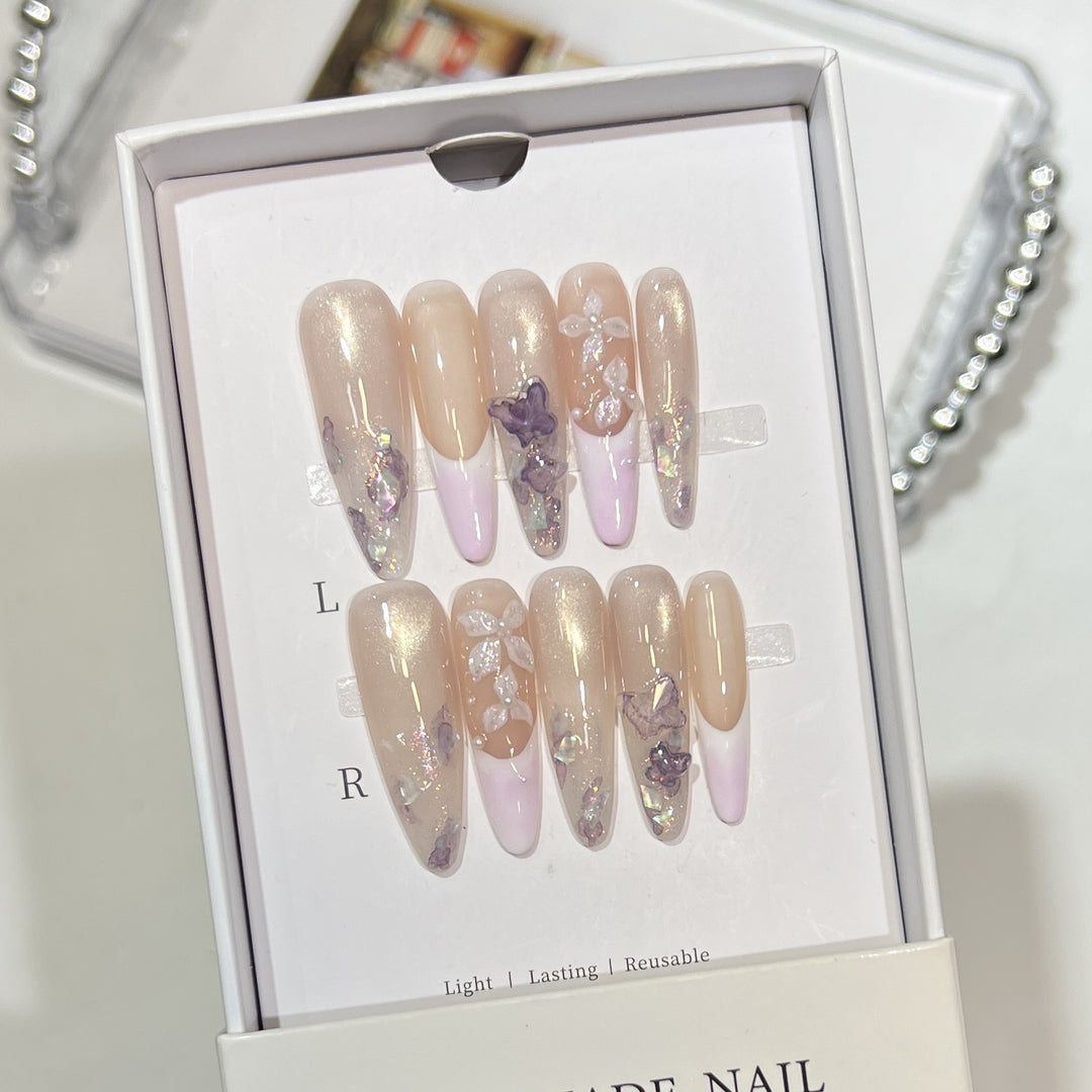 Elegantes Dekoratives Florales Press-On Nagelset