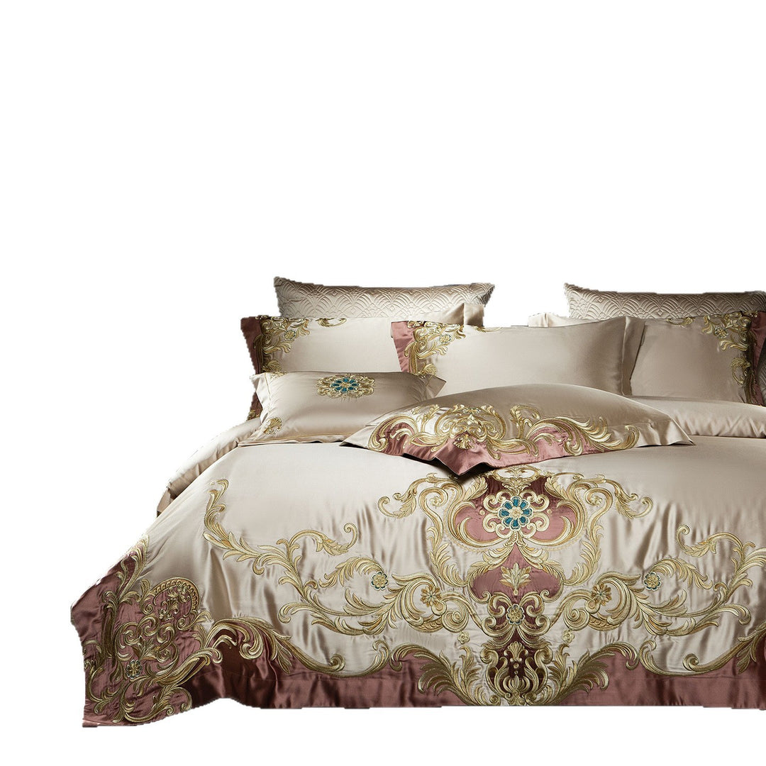 Luxuriöses besticktes Duvet-Bezug-Set aus Seidengefühl