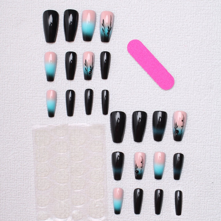 Ombre Press-On-Nagelkunst mit floralem Design Karnz