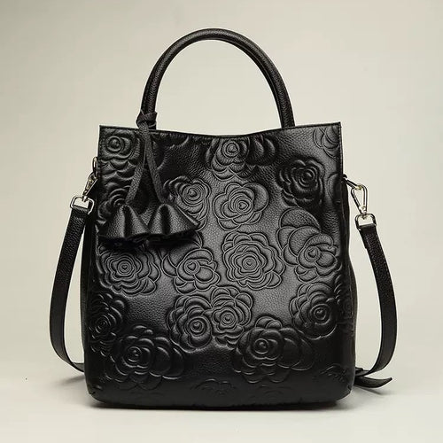 Prägte Blumen-Leder-Tote-Bag mit abnehmbarem Riemen