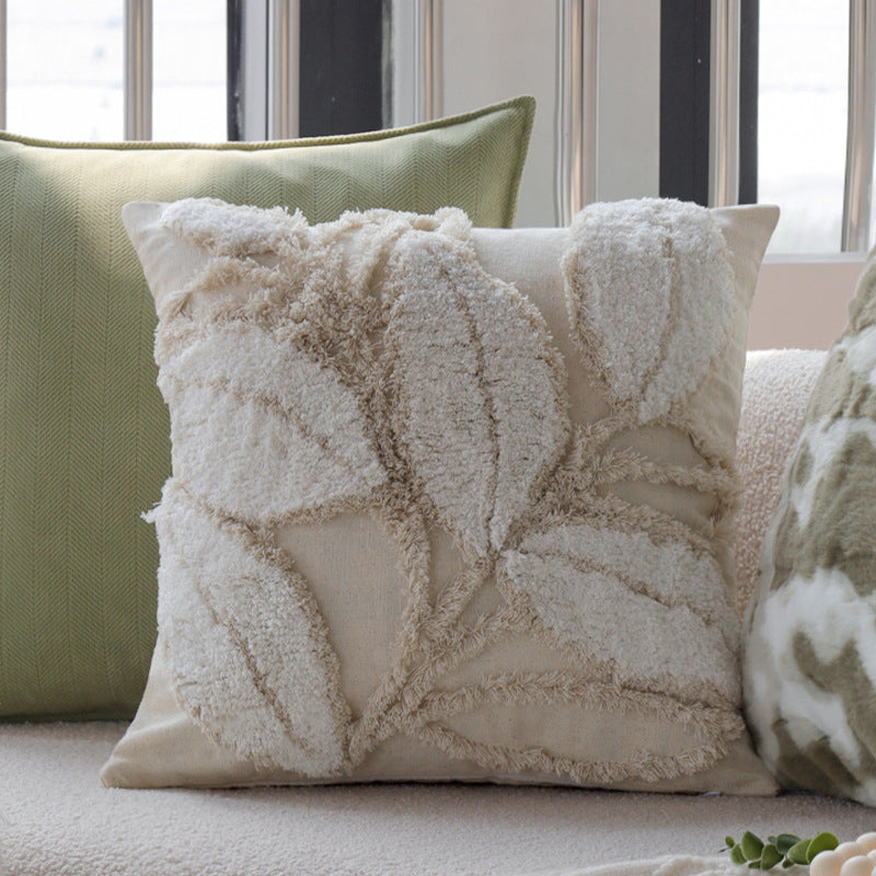 Dekokissen aus Baumwoll-Leinen mit floraler Chenille-Tufting und verdecktem Reißverschluss Karnz