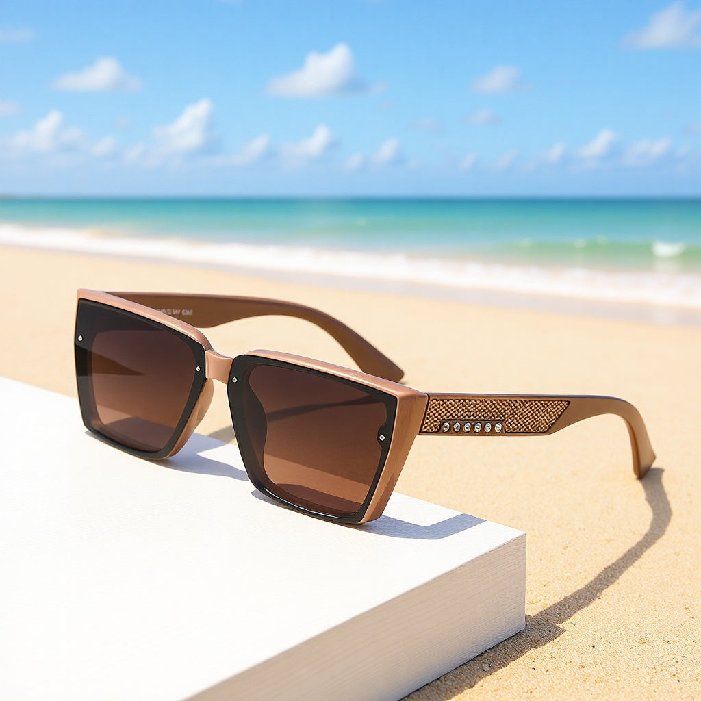 Damen stilvolle Sonnenbrille mit funkelnden Akzenten Karnz