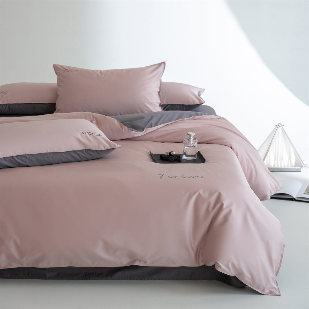 Wendbares Satin-Bettwäscheset mit feiner Ton-in-Ton-Stickerei