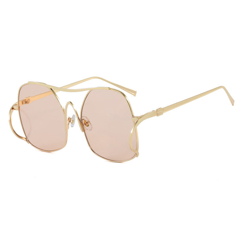 Damen geometrische Sonnenbrille mit schmalem Metallrahmen und braunen Gläsern Karnz