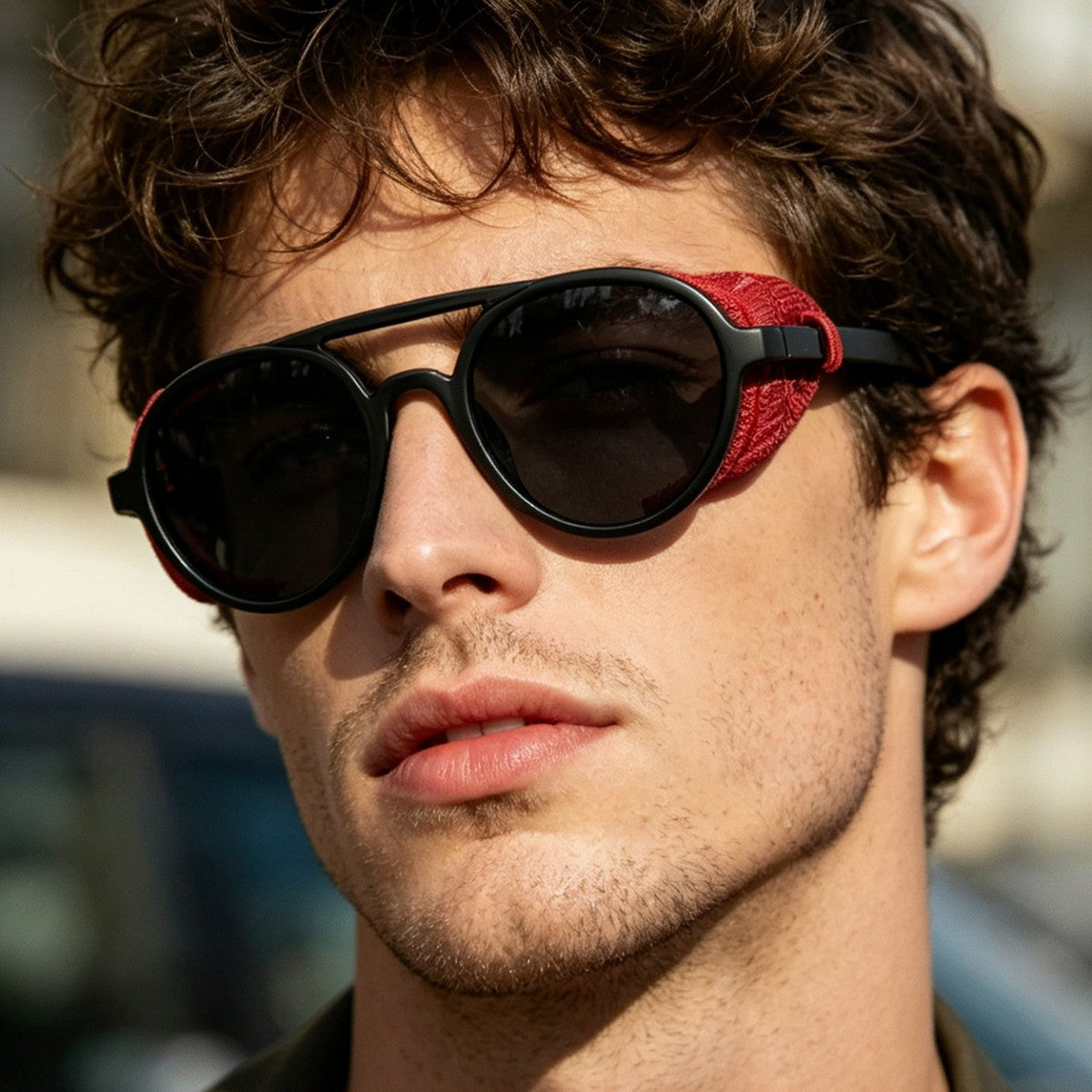 Damen trendige Fashion-Sonnenbrille mit innovativem  Rahmenbrett Karnz