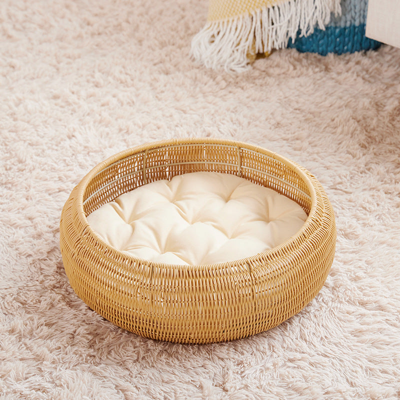 Katzenbett mit Runder Rattandekoration Karnz