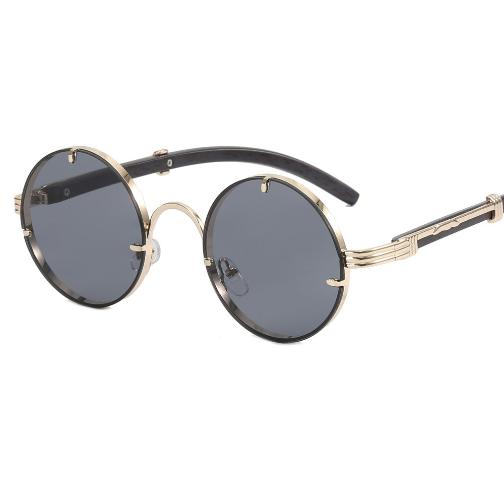 Damen runde Sonnenbrille mit luxuriösem Holzrahmen und goldenen Akzenten Karnz