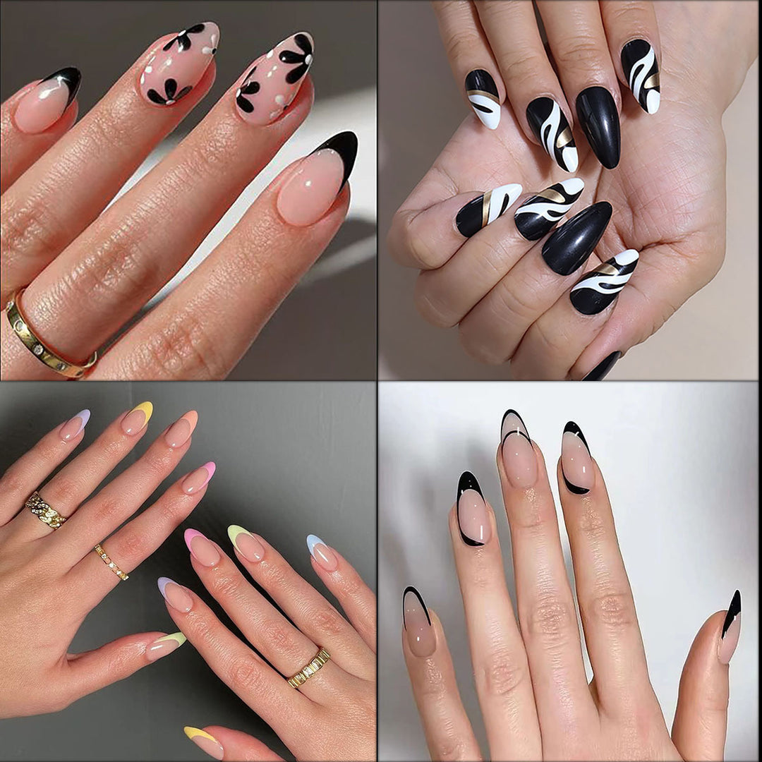 Elegante Stiletto Press-On Nagelset mit geometrischen Akzenten