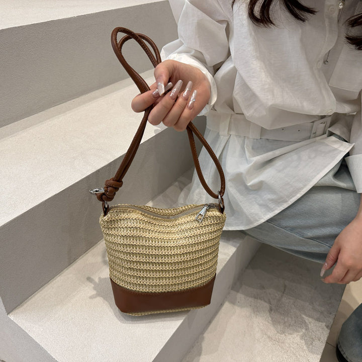 Woven Straw und Leder Umhängetasche Karnz