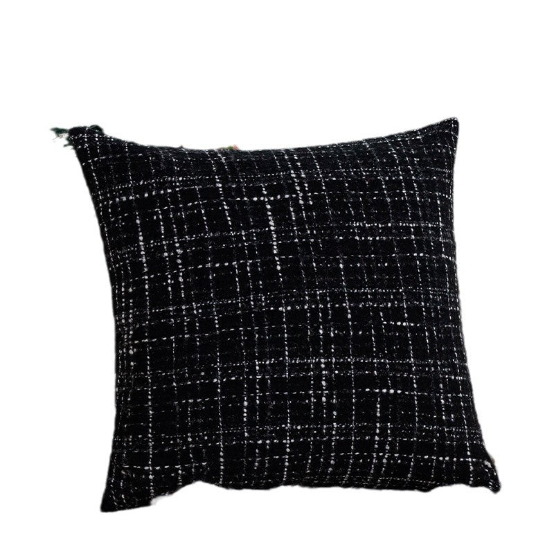 Quadratischer Kissenbezug Karnz aus strukturiertem Tweed‑Bouclé mit gewebtem Karomuster