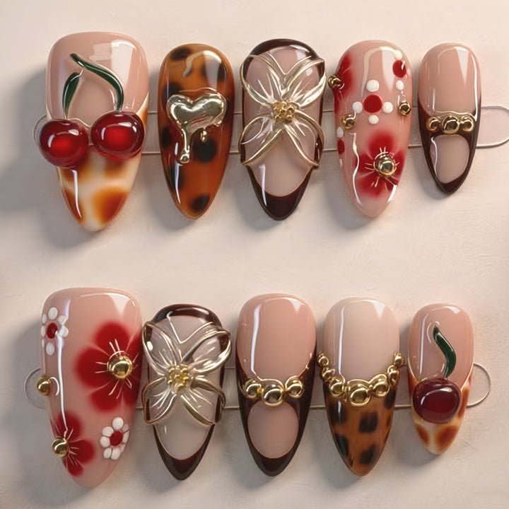 Künstlerisches Obst-Themen Press-On Nagelkunst Set