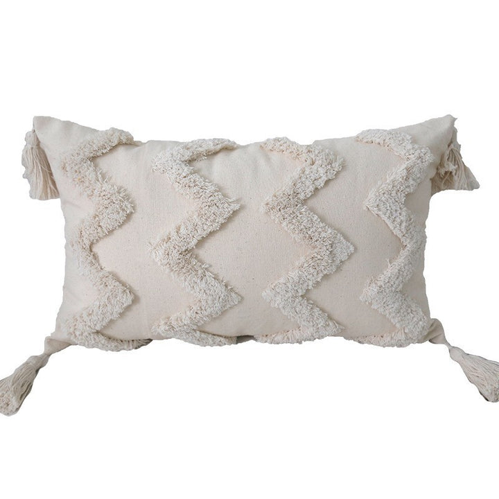 Bohemian tufted Baumwolle Lendenkissen mit clusterfringe Textur und Eckenquasten
