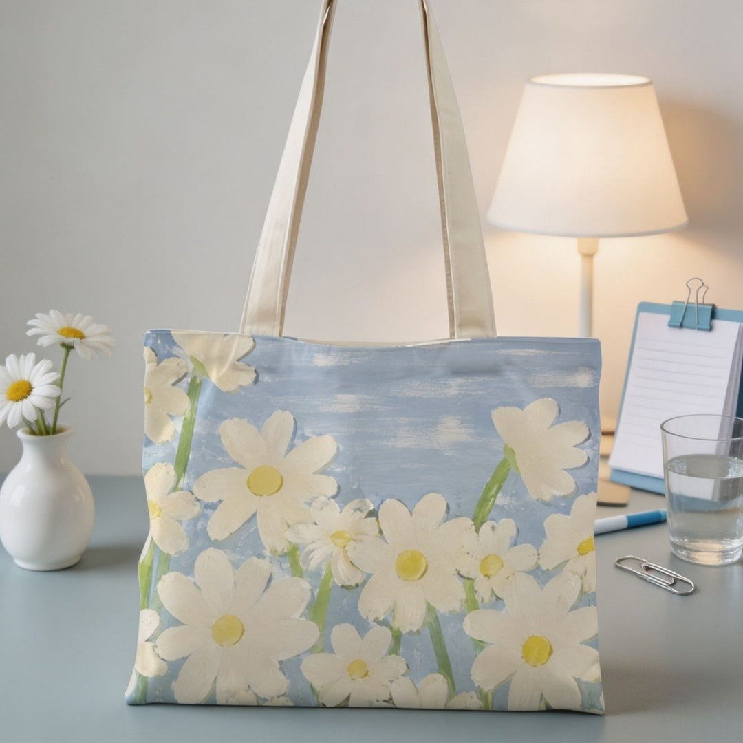 Blumenmuster-Leinwand-Tote-Bag