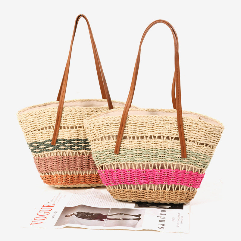 Damen Handgeknüpfte Strandtasche mit eleganten Ledergriffen Karnz