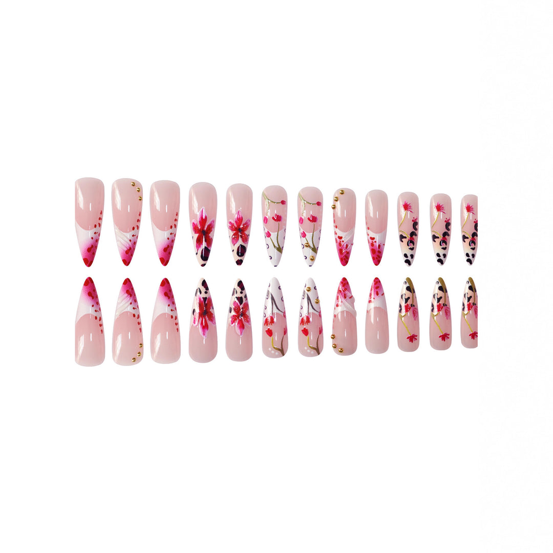 Floral Design Stiletto Press-On Nail Art Karnz