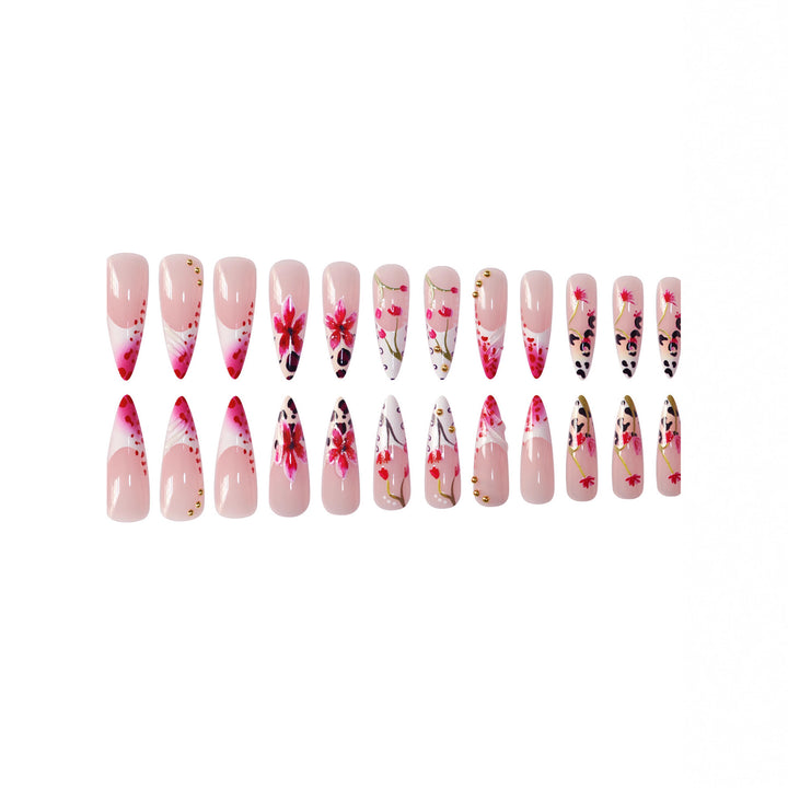 Floral Design Stiletto Press-On Nail Art Karnz
