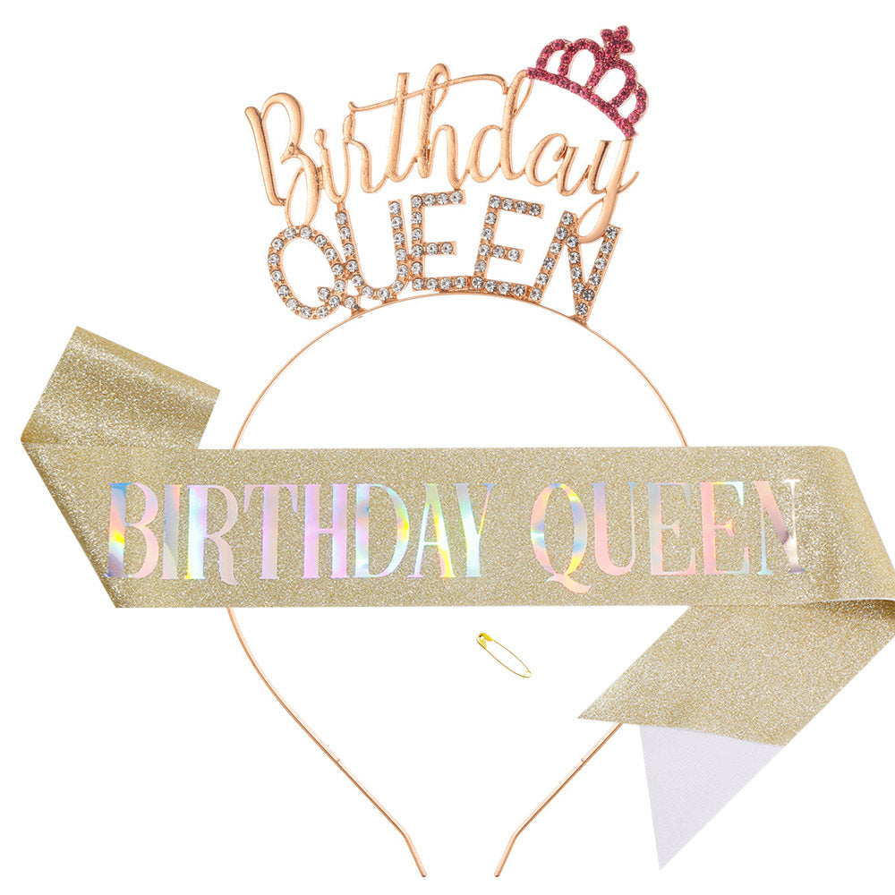 Damen Glitzernder Haarreif mit "Birthday Queen"-Schriftzug Karnz
