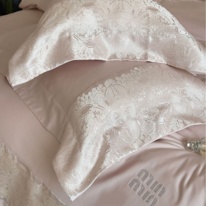 Satin Jacquard Damask Duvet Cover Set with Wide Decorative Border