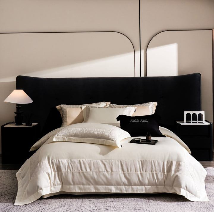 Ultra-weiches Satin-Jacquard-Bettbezug-Set mit bestickten Oxford-Kissenbezügen