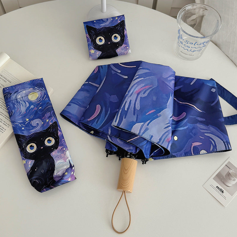 Damen Automatischer Faltregenschirm mit kreativem Katzenmotiv Karnz