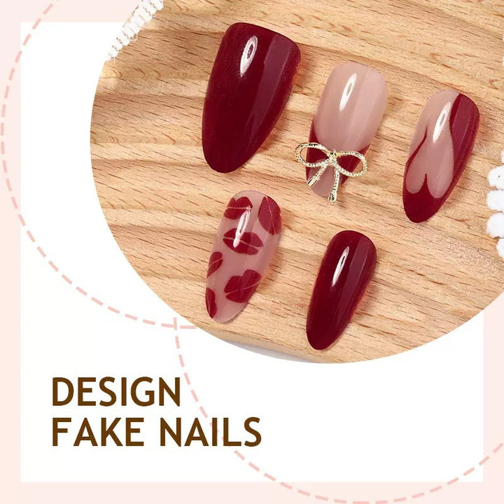 Kunstnagelset mit eleganten Lippenmotiven und Schleifenverzierungen Karnz
