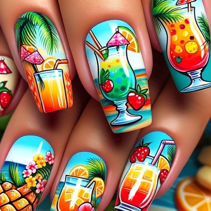 Kunstnägel mit Fruchtigem Cocktail-Design Karnz